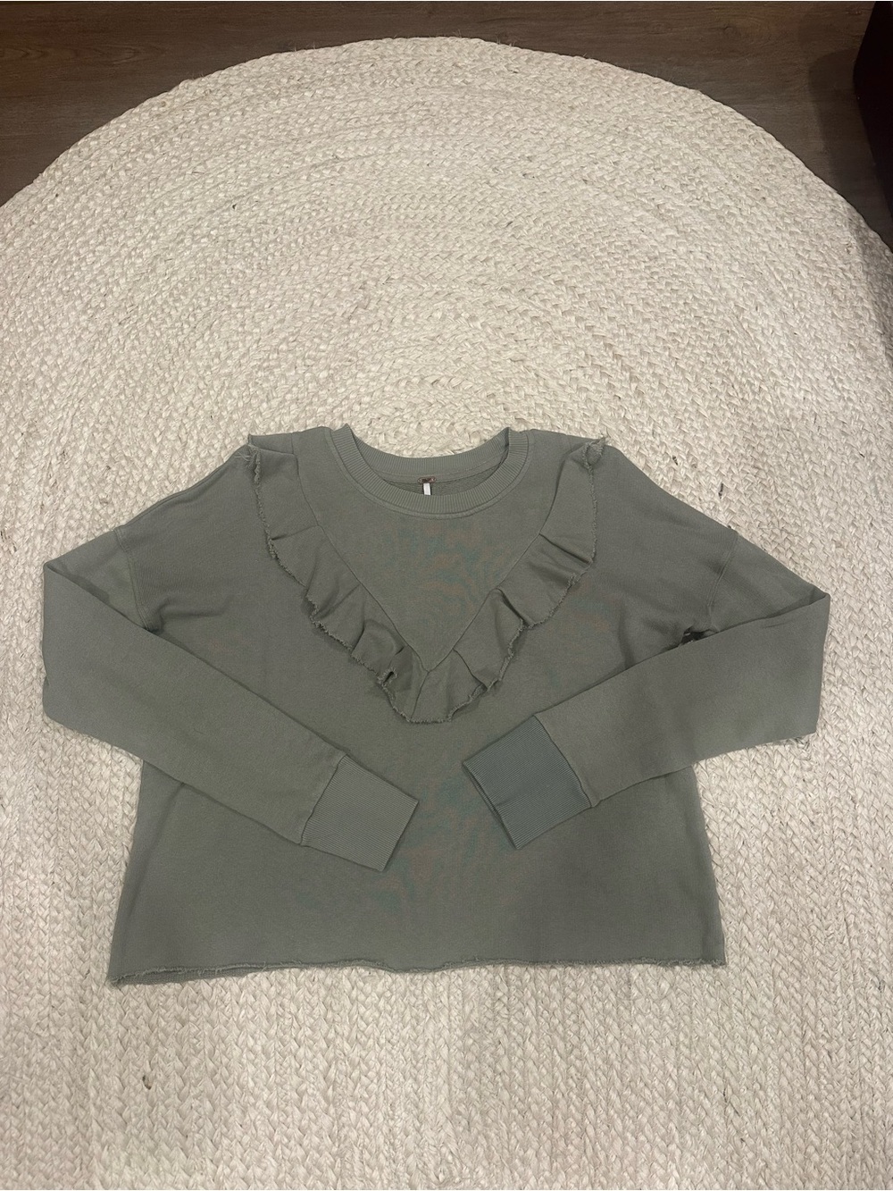Free People Ruffle V-Neck Long Sleeve Top - Sage